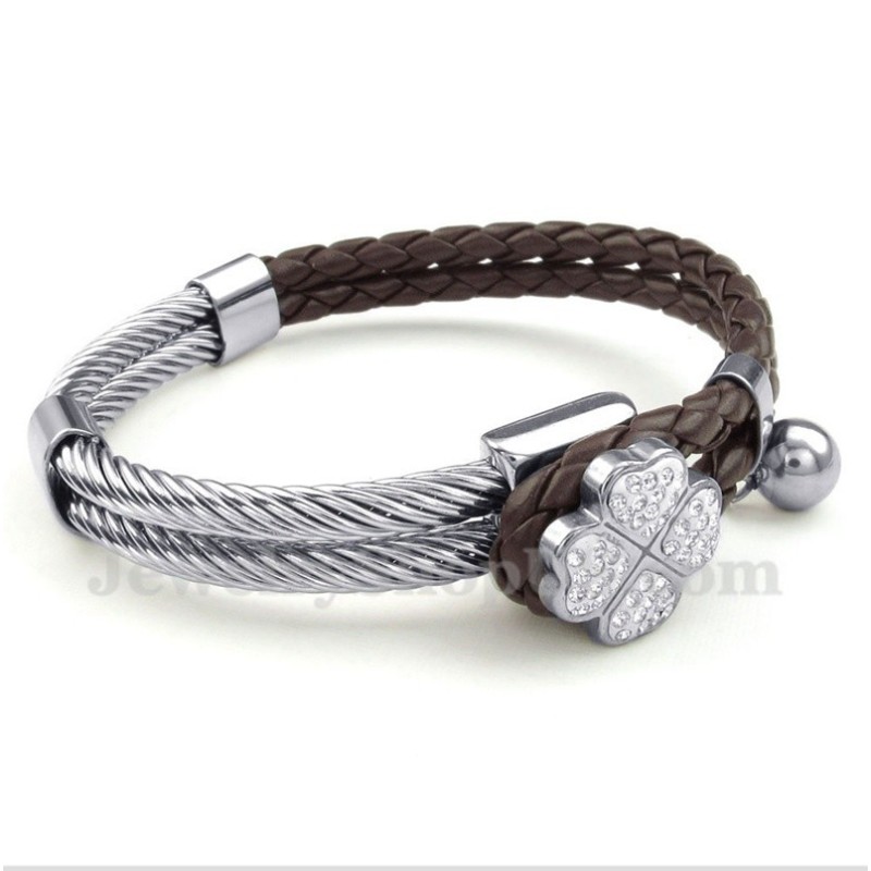 Heren Klaver Leren Titanium Armband Heren Klaver Leren Titanium Armband