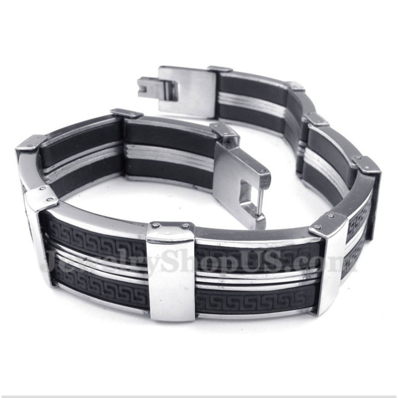 Herenarmband Van Titaniumrubber Met Grieks Meanderpatroon