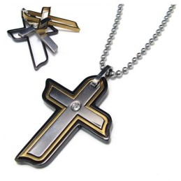Drie Delen Met Diamanten Kruis Titanium Hanger