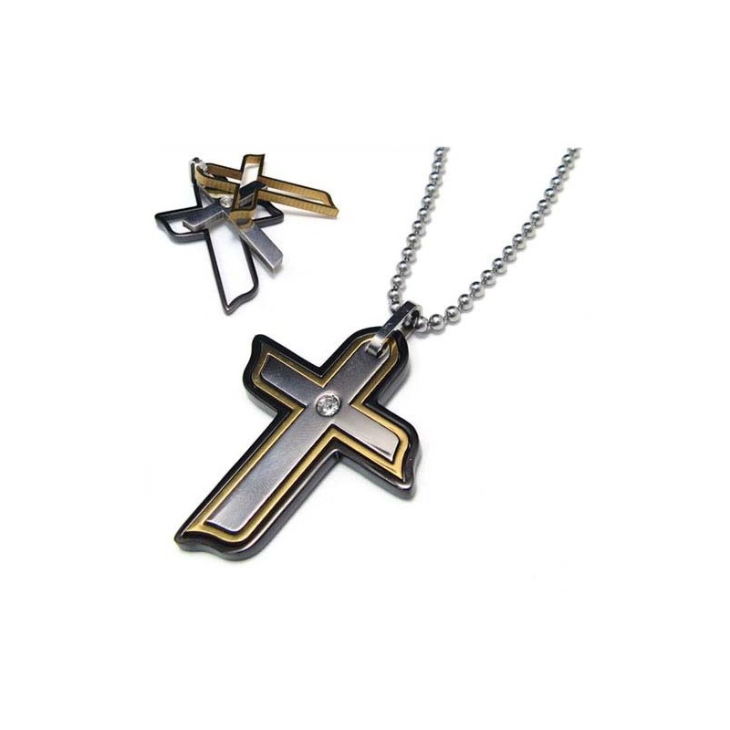 Drie Delen Met Diamanten Kruis Titanium Hanger
