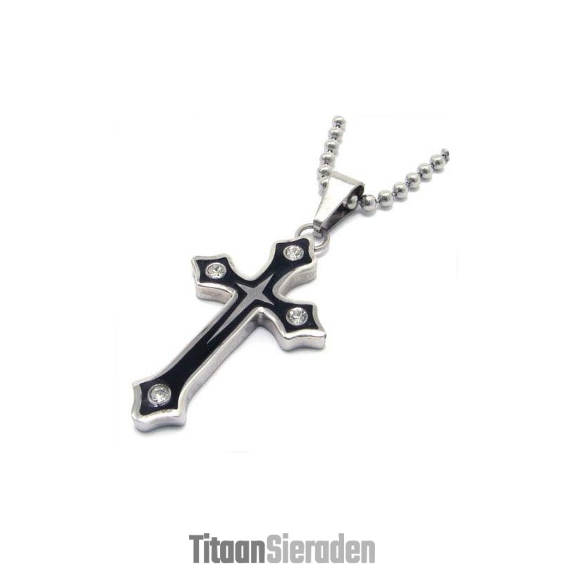 Mode Zwarte Plaat Kruis Titanium Hanger Met Diamanten