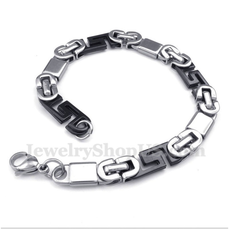 Heren Titanium Griekse Meanderpatroon Zwarte Armband Heren Titanium Griekse Meanderpatroon Zwarte Armband