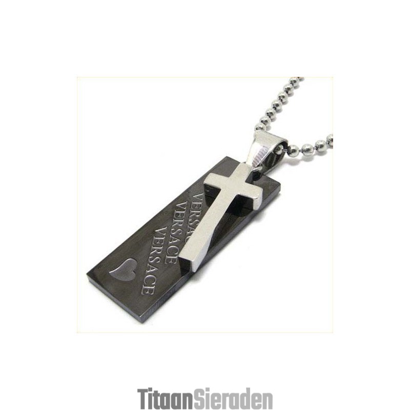 Liefdeshart Zwart Titanium Kruis Hanger Liefdeshart Zwart Titanium Kruis Hanger