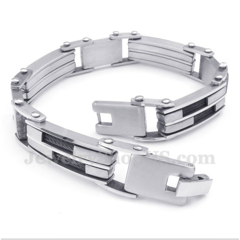 Heren Titanium Zwarte Kabelarmband