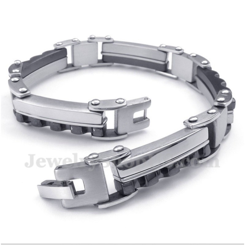 Heren Titanium Zwarte Gekartelde Armband