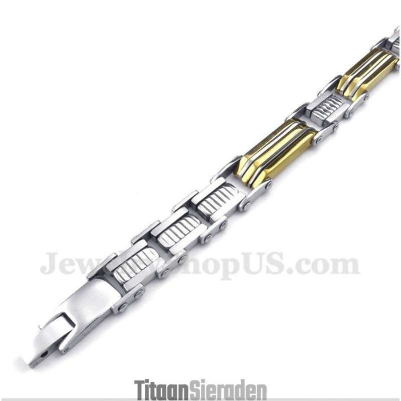 Heren Titanium Gouden Trapezium Armband Heren Titanium Gouden Trapezium Armband