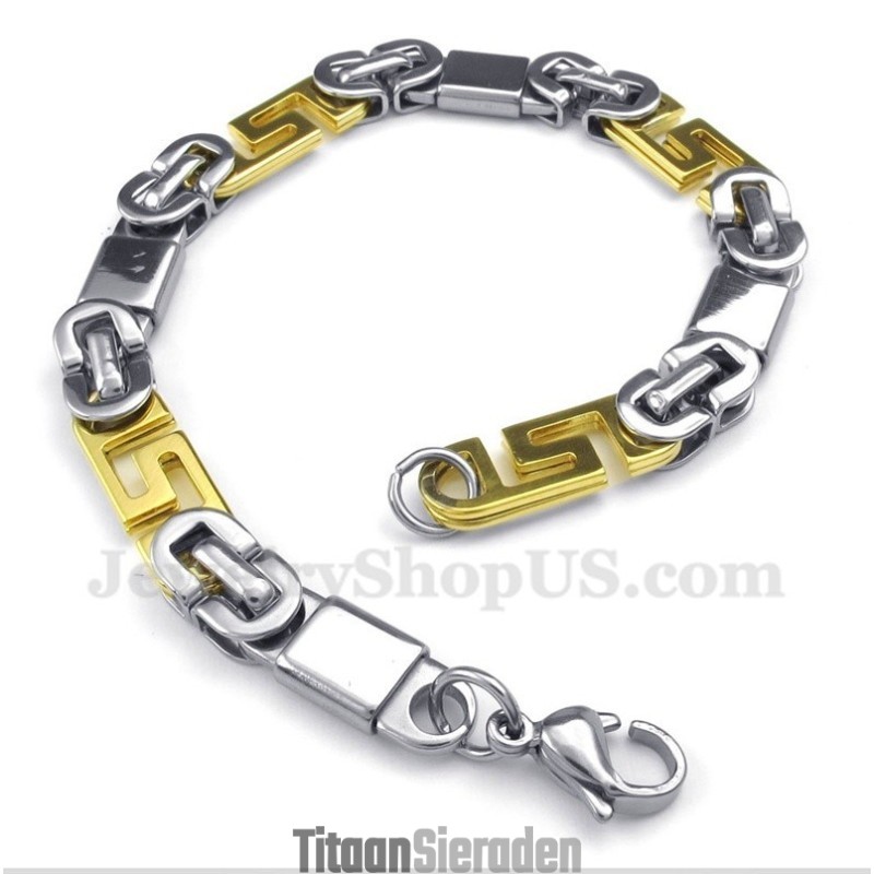 Herenarmband Van Titaniumgoud Met Grieks Meanderpatroon