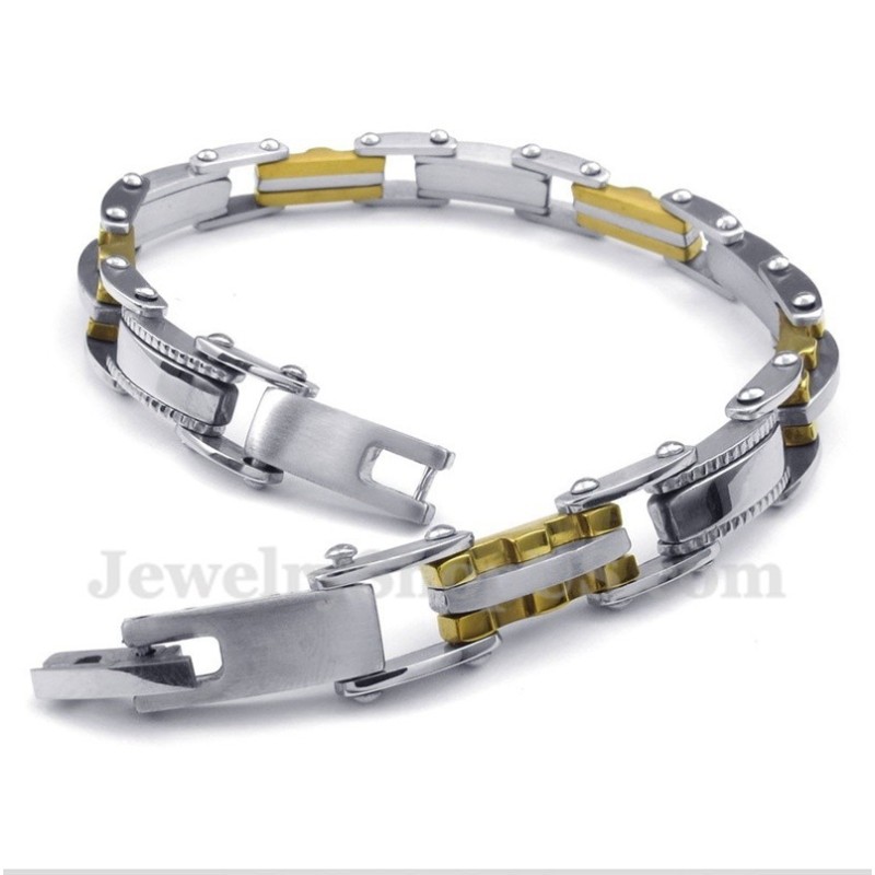 Heren Titanium Gouden Gekartelde Armband Heren Titanium Gouden Gekartelde Armband