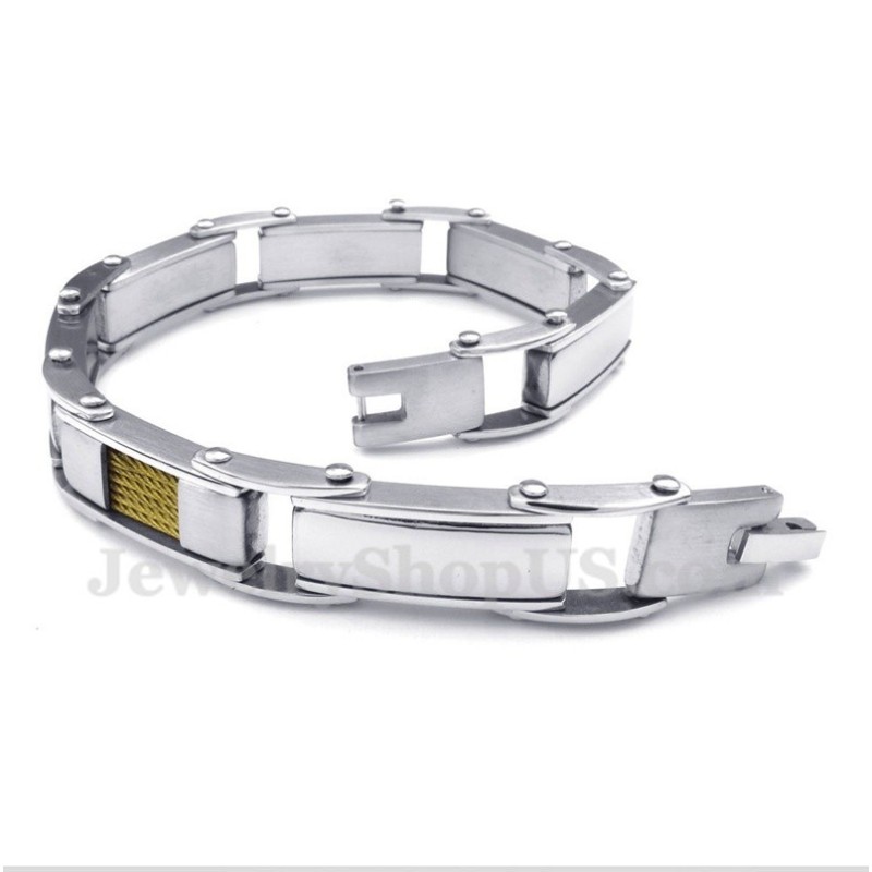 Heren Titanium Gouden Kabelarmband Heren Titanium Gouden Kabelarmband