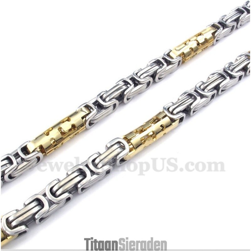 Heren Titanium Gouden Cilinder Ketting Heren Titanium Gouden Cilinder Ketting