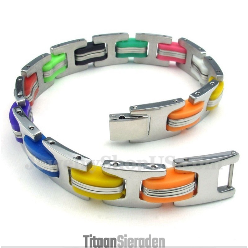 Heren Titanium Kleurrijke Rubberen Armband