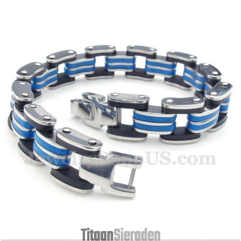 Heren Titanium Blauw Zwarte Rubberen Armband Heren Titanium Blauw Zwarte Rubberen Armband