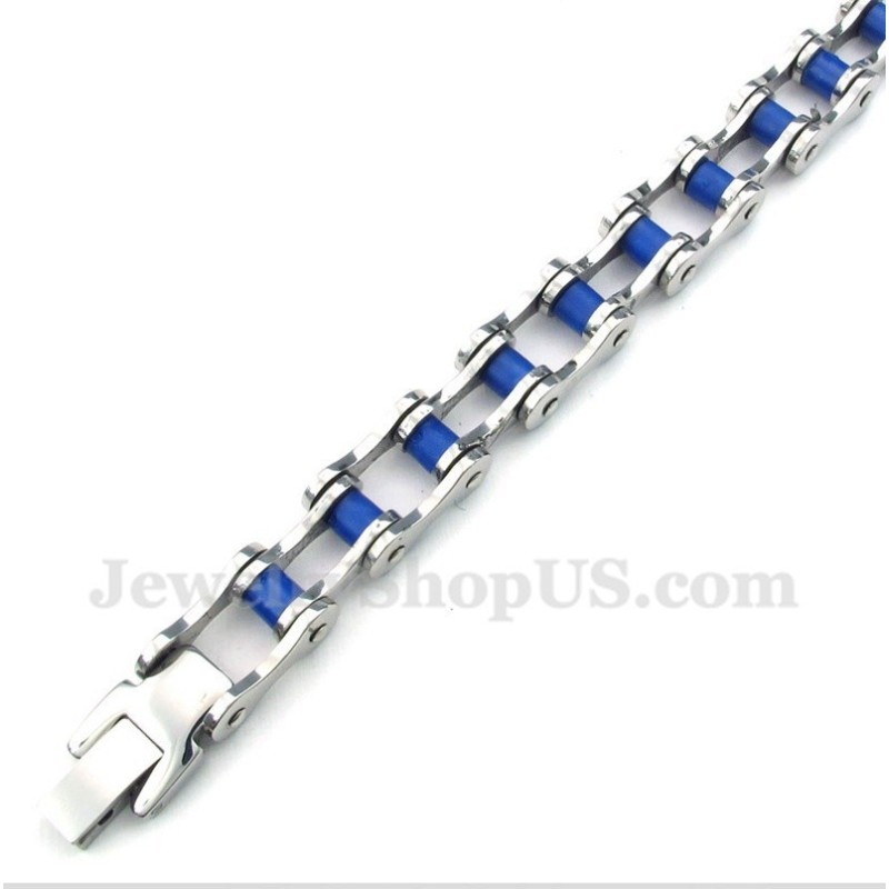 Heren Titanium Blauwe Rubberen Fietsketting Armband Heren Titanium Blauwe Rubberen Fietsketting Armband
