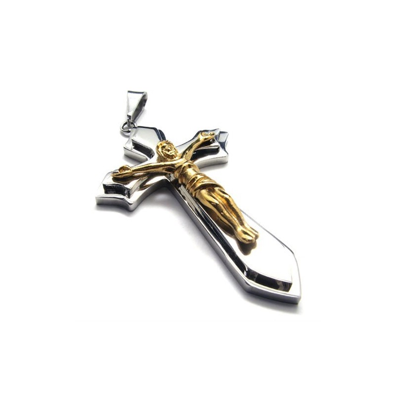 Tweelaags Kruis Titanium Hanger (Gloden)