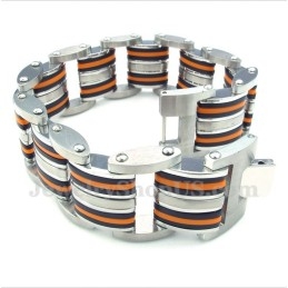 Heren Titanium Oranje Zwarte Rubberen Armband