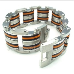 Heren Titanium Oranje Zwarte Rubberen Armband