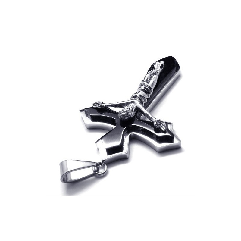 Tweelaags Kruis Titanium Hanger (Zilver)