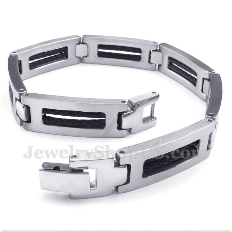 Heren Titanium Zwarte Kabelarmband
