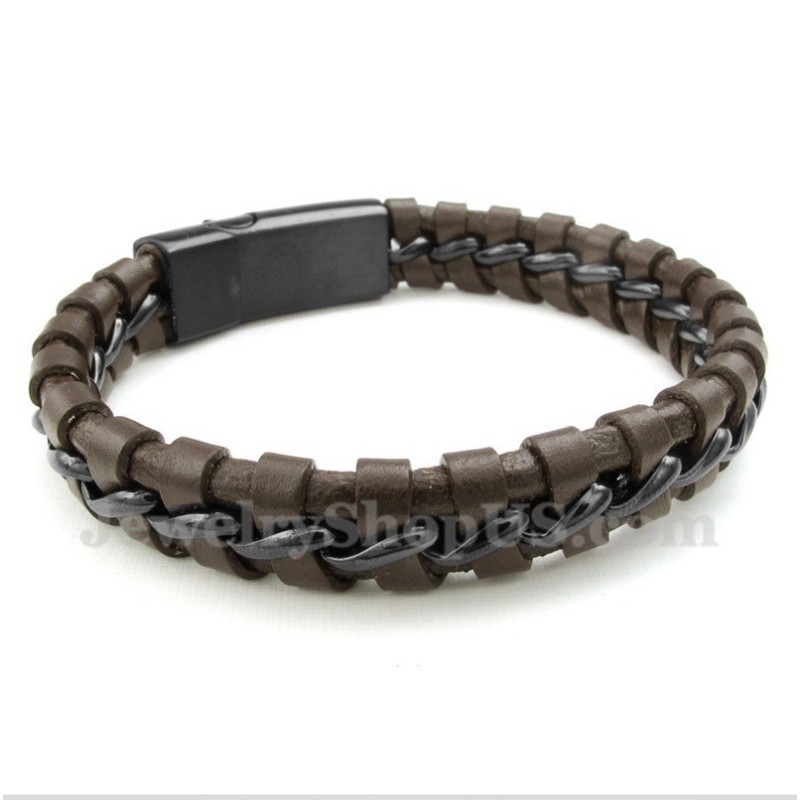 Heren Titanium Leren Armband Heren Titanium Leren Armband