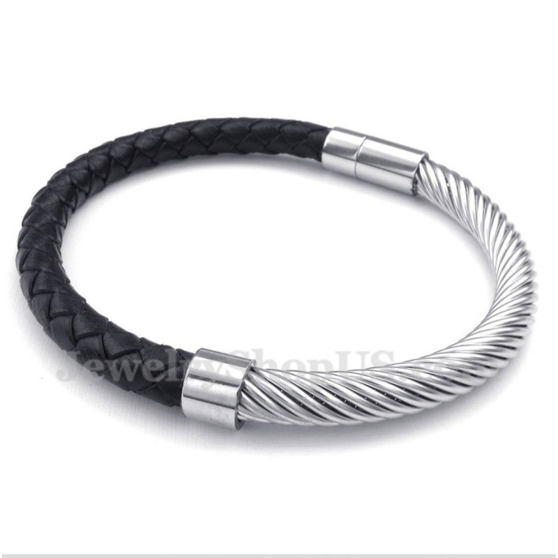 Heren Titanium Leren Armband Heren Titanium Leren Armband