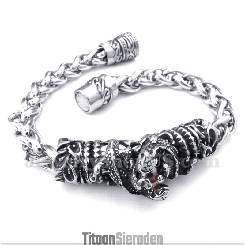 Heren Titanium Gegoten Rode Diamanten Armband