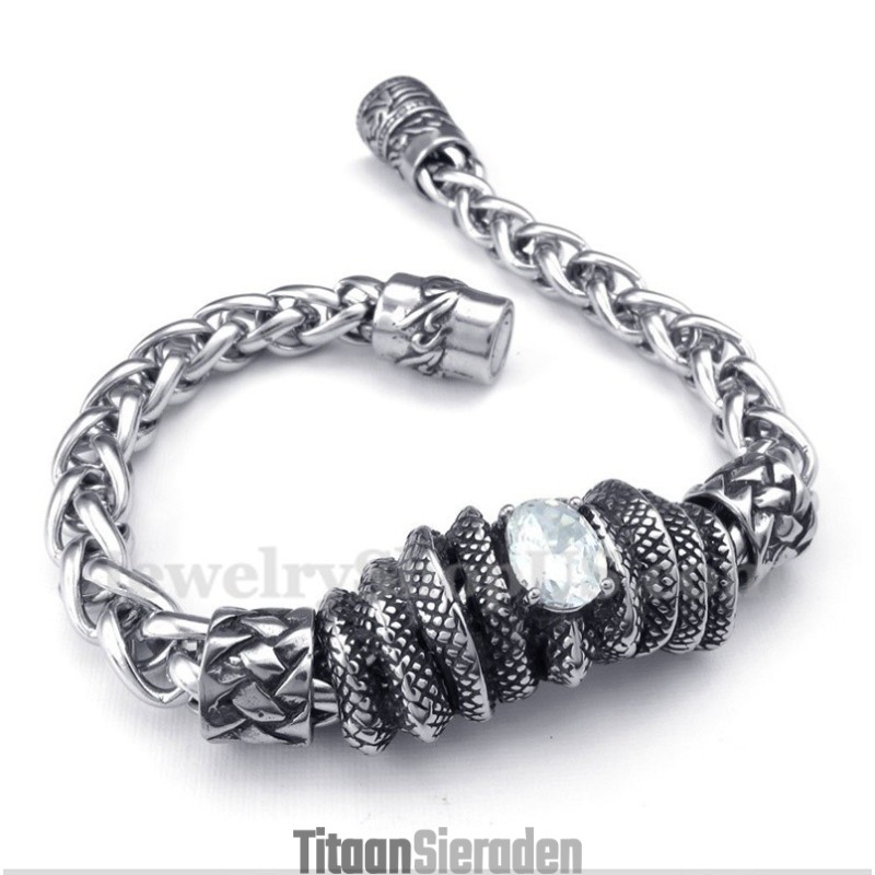 Heren Titanium Gegoten Witte Diamanten Armband
