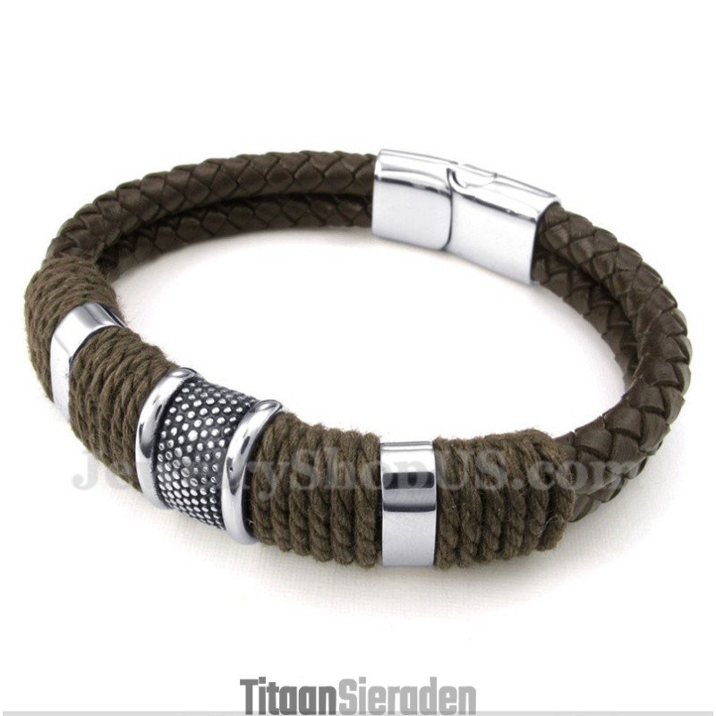 Heren Titanium Leren Armband Heren Titanium Leren Armband
