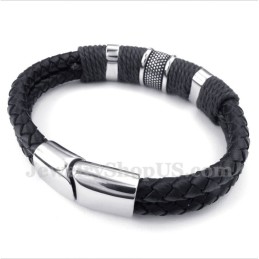 Heren Titanium Zwarte Leren Armband