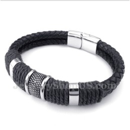 Heren Titanium Zwarte Leren Armband