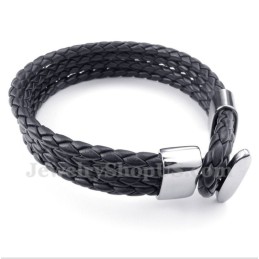 Heren Titanium Zwarte Leren Armband