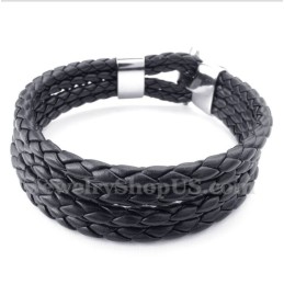 Heren Titanium Zwarte Leren Armband