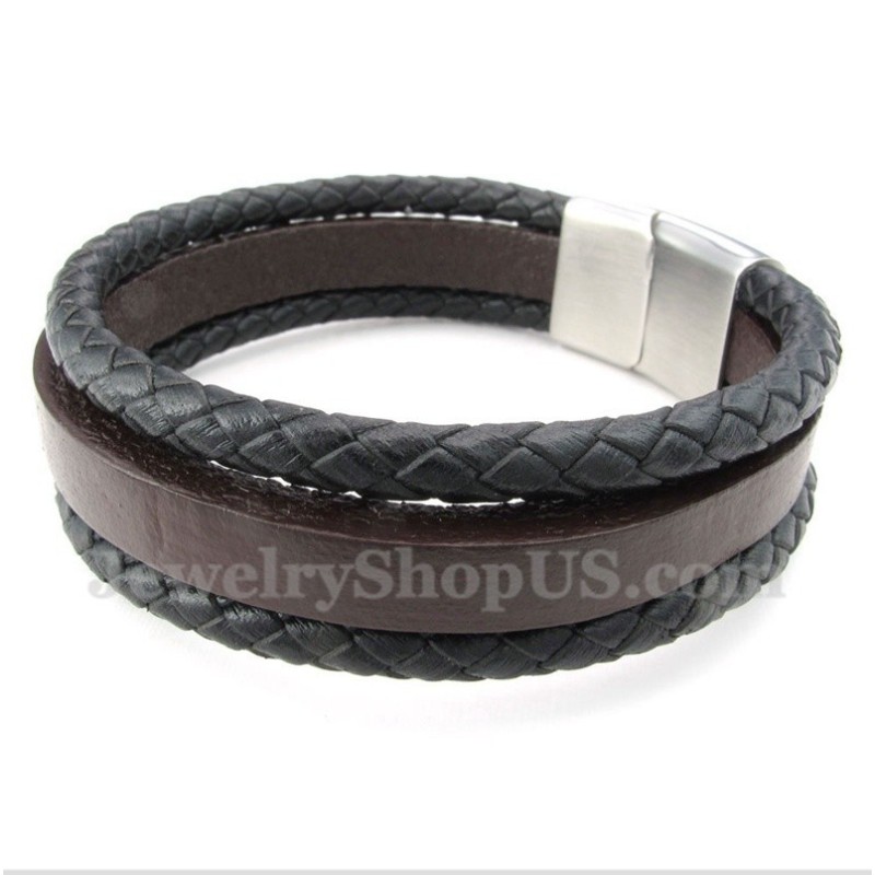 Heren Titanium Leren Armband Heren Titanium Leren Armband