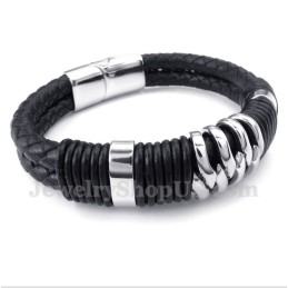 Heren Titanium Zwarte Leren Armband