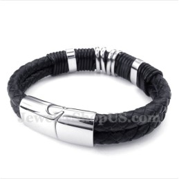 Heren Titanium Zwarte Leren Armband
