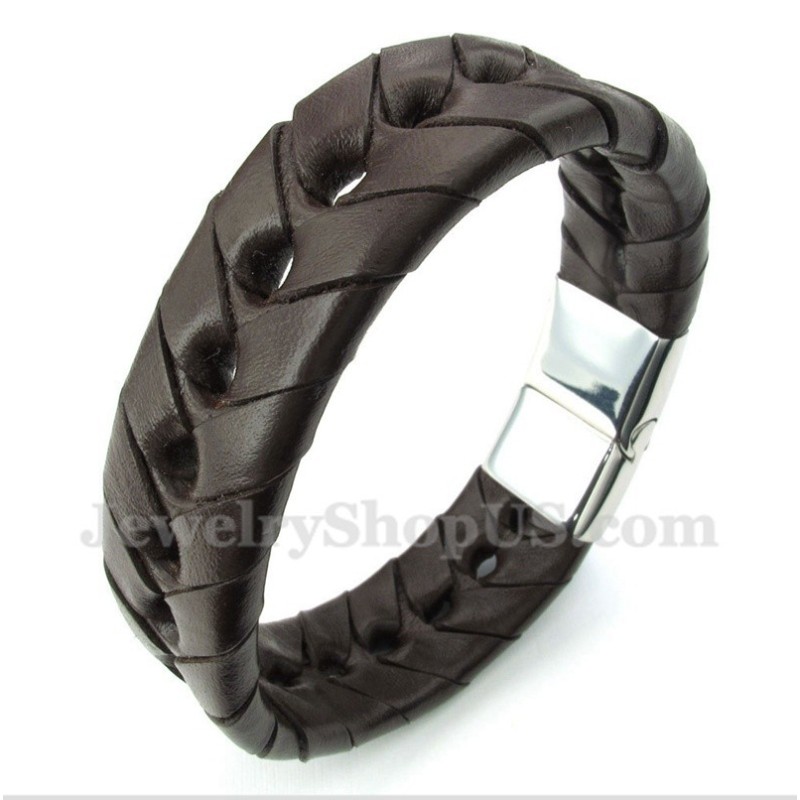 Heren Titanium Leren Armband Heren Titanium Leren Armband