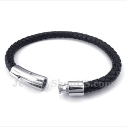 Heren Titanium Zwarte Leren Armband
