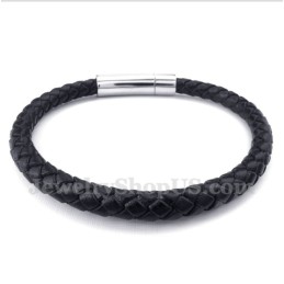 Heren Titanium Zwarte Leren Armband