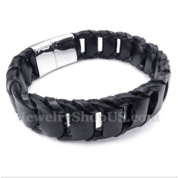 Heren Titanium Zwarte Leren Armband