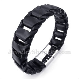 Heren Titanium Zwarte Leren Armband