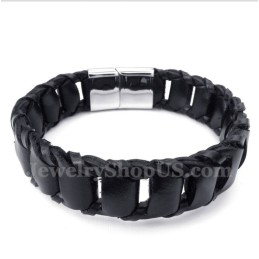 Heren Titanium Zwarte Leren Armband
