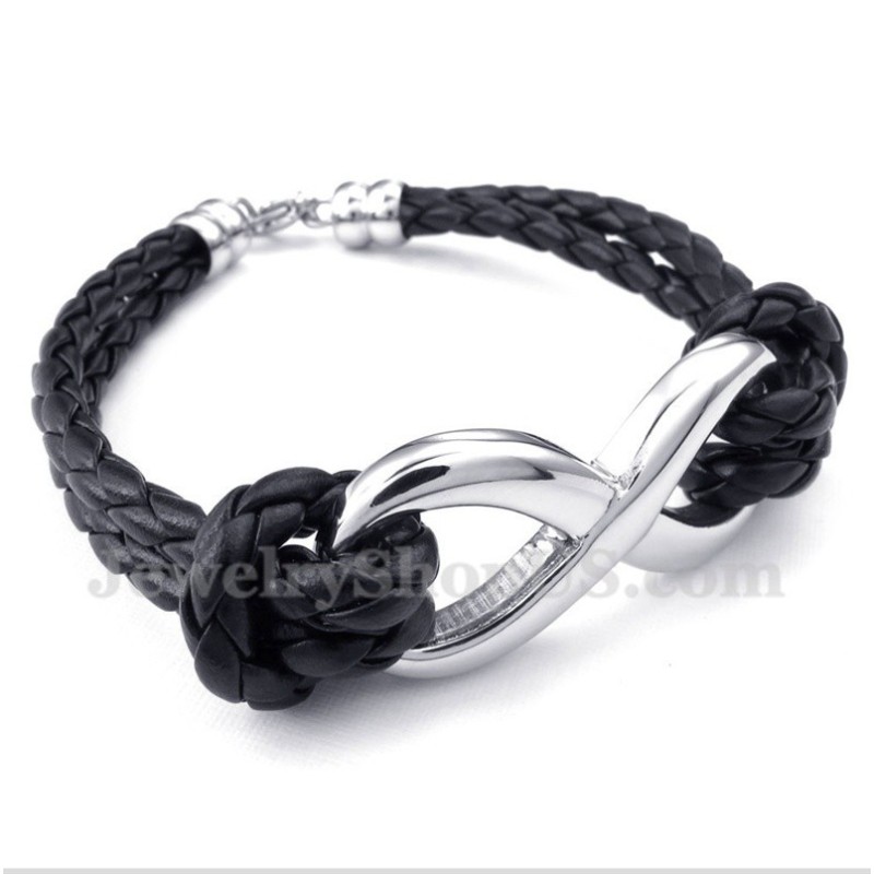 Heren Titanium Infinity Symbool Leren Armband Heren Titanium Infinity Symbool Leren Armband