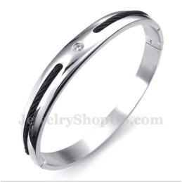 Heren Titanium Zwarte Kabel Diamant Armband