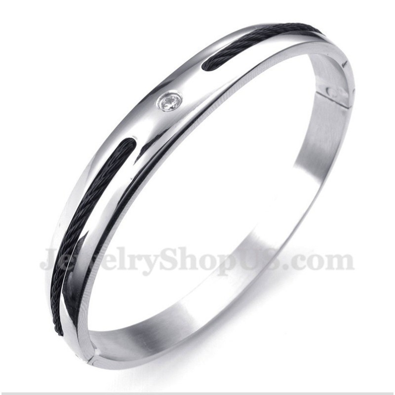 Heren Titanium Zwarte Kabel Diamant Armband Heren Titanium Zwarte Kabel Diamant Armband