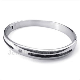Heren Titanium Zwarte Kabel Diamant Armband