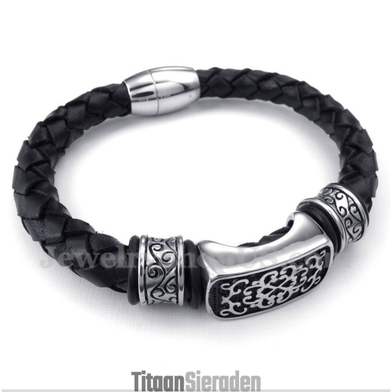 Heren Titanium Leren Armband Heren Titanium Leren Armband