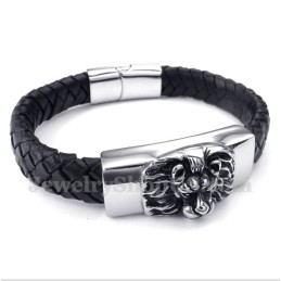 Heren Titanium Leeuwenkop Leren Armband