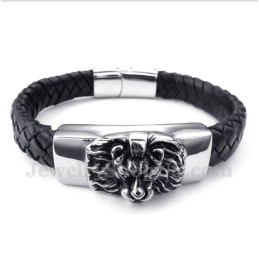 Heren Titanium Leeuwenkop Leren Armband