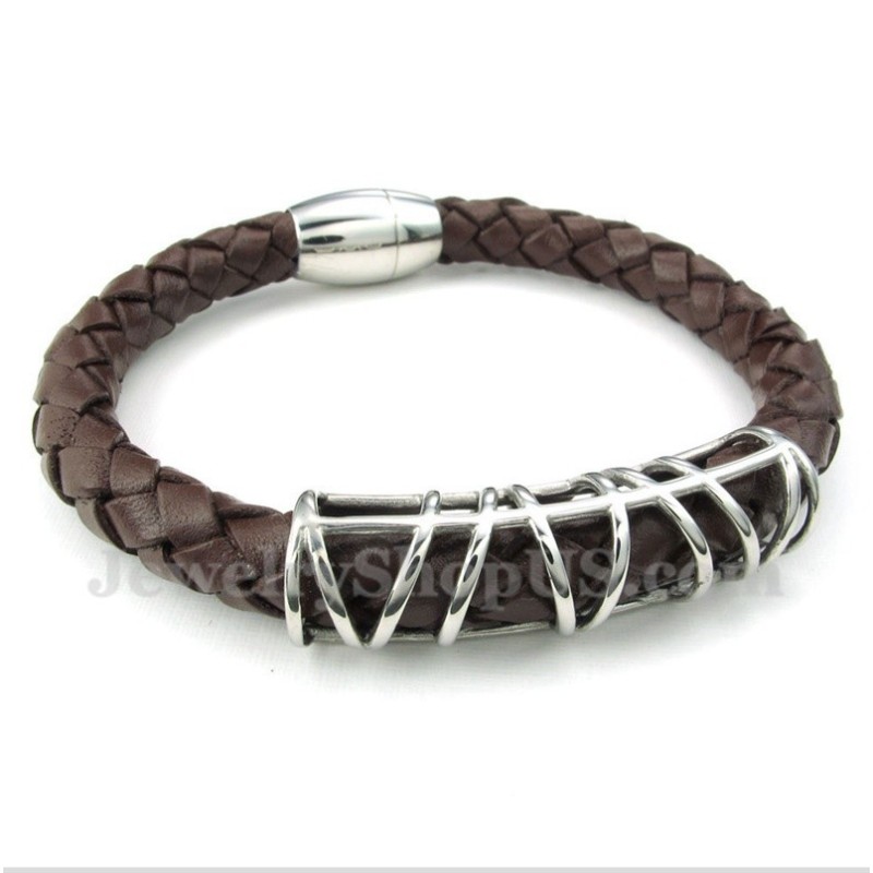Heren Titanium Leren Armband Heren Titanium Leren Armband