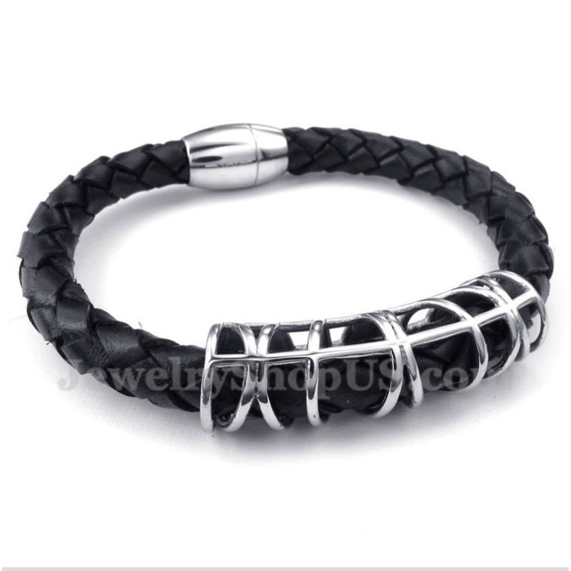 Heren Titanium Leren Armband Heren Titanium Leren Armband