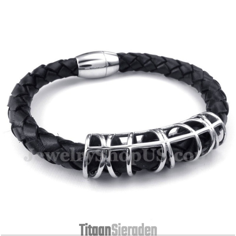 Heren Titanium Leren Armband Heren Titanium Leren Armband